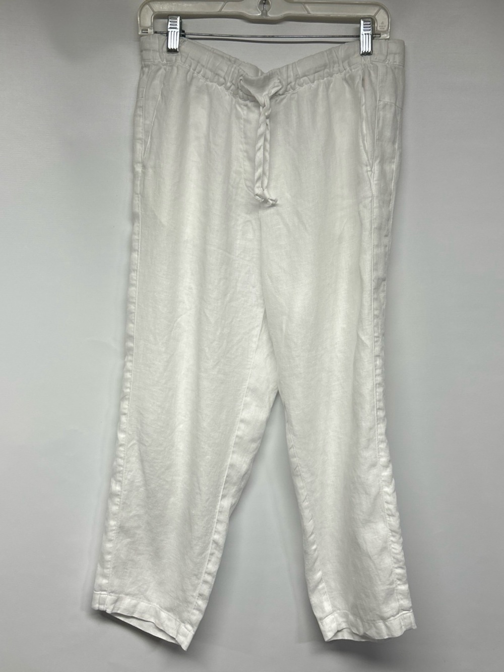 Mens White Drawstring Linen-Blend Chinos
